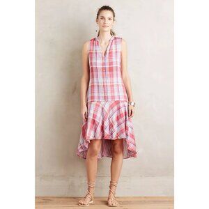 Anthropologie Maeve Pippa Swing Midi Dress Plaid Red Motif Size Large